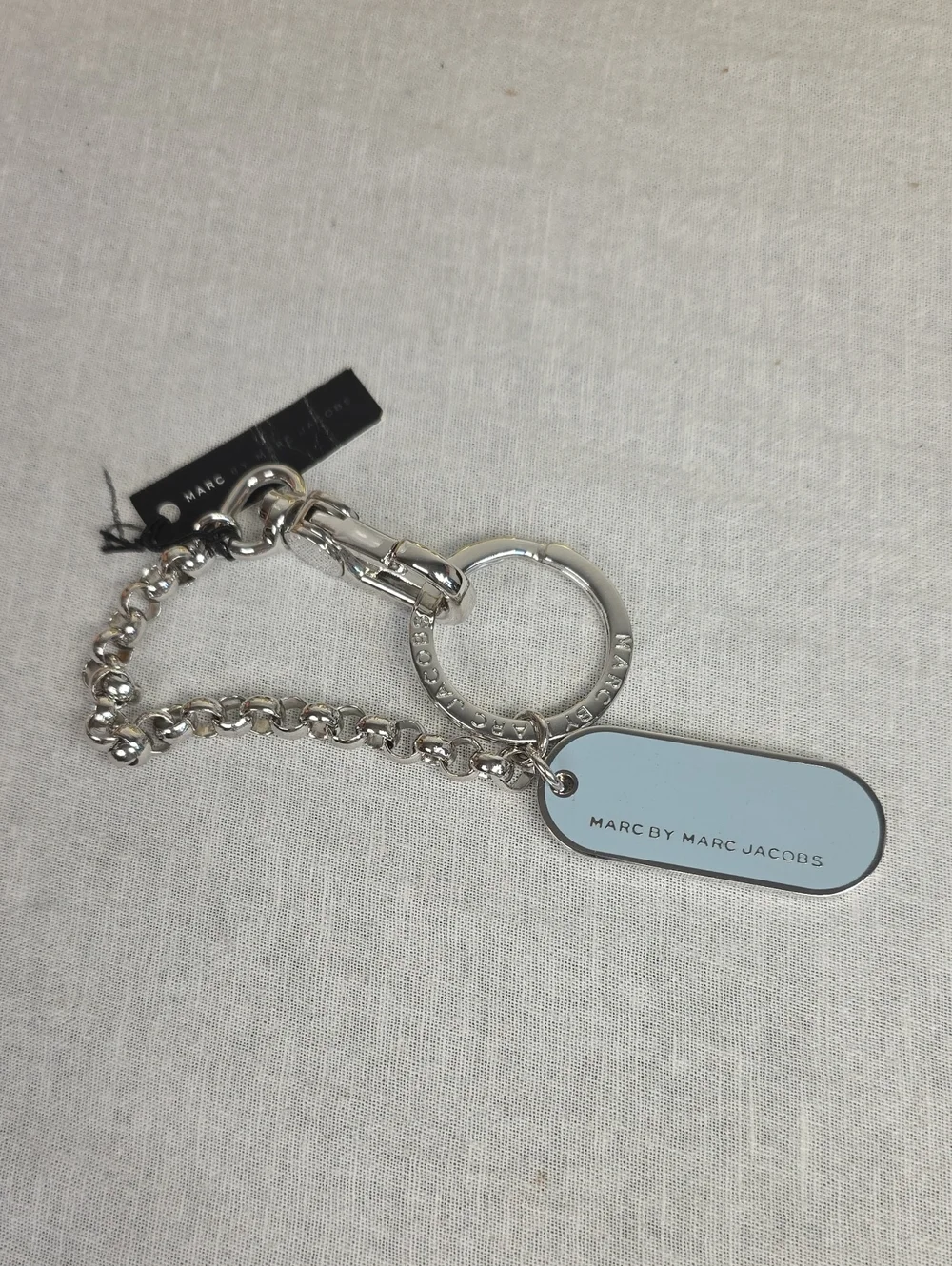 Marc by Marc Jacobs Silver Chain Key Ring with Light Blue Tag